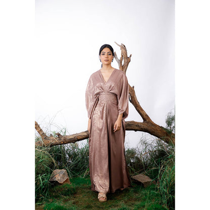 Omana by Ranjana Bothra Taupe Lisa Kaftan With Belt (Set of 2)