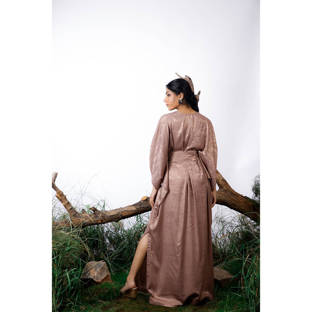 Omana by Ranjana Bothra Taupe Lisa Kaftan With Belt (Set of 2)