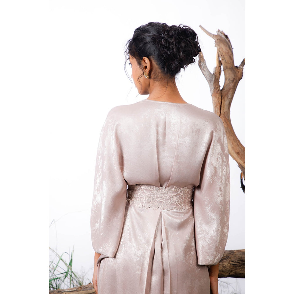 Omana by Ranjana Bothra Grey Lisa Kaftan With Belt (Set of 2)