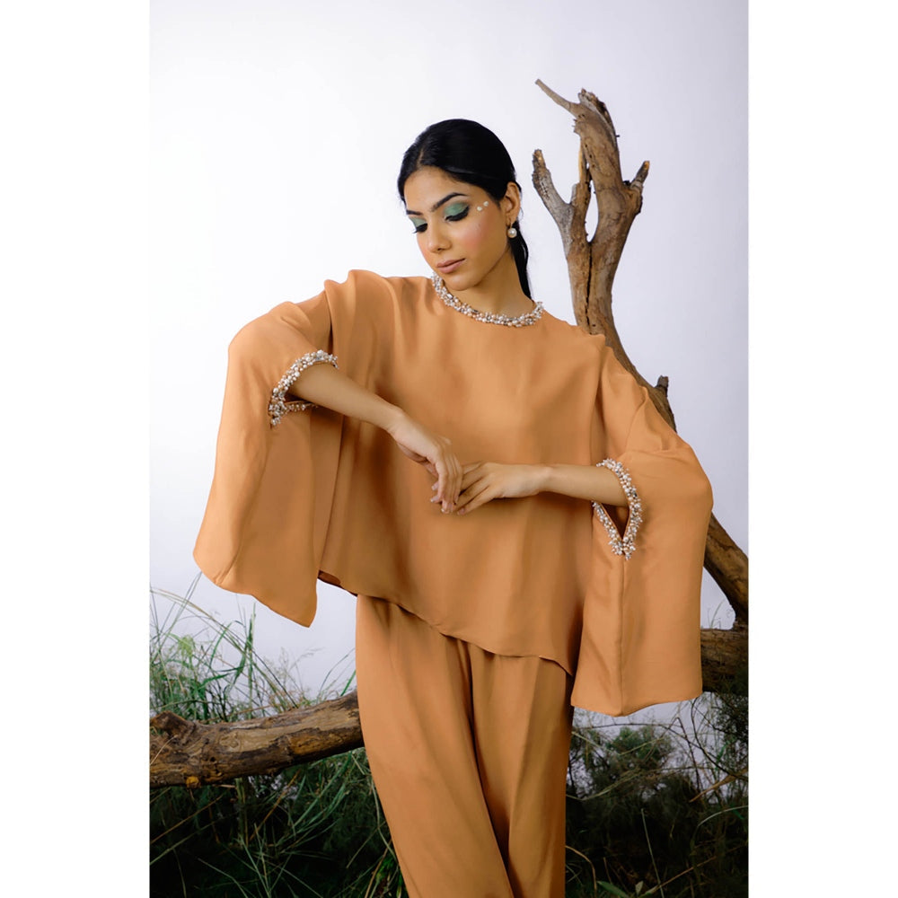 Omana by Ranjana Bothra Orange Pearl Beaded Co-Ord (Set of 2)