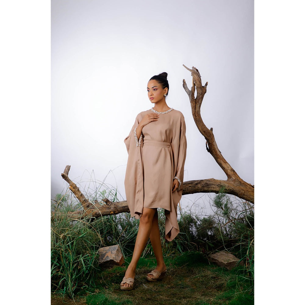 Omana by Ranjana Bothra Stone Pearl Beaded Dress With Belt (Set of 2)