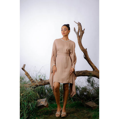 Omana by Ranjana Bothra Stone Pearl Beaded Dress With Belt (Set of 2)