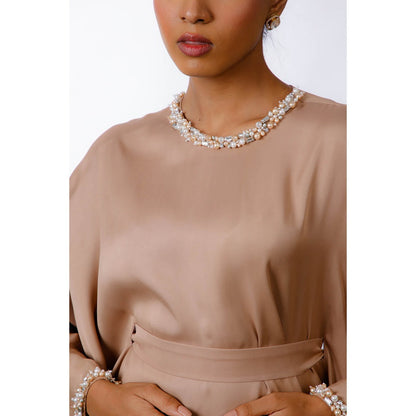 Omana by Ranjana Bothra Stone Pearl Beaded Dress With Belt (Set of 2)