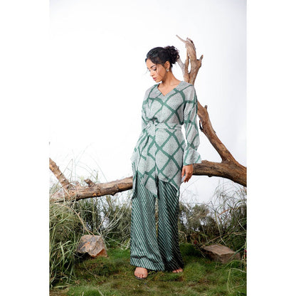 Omana by Ranjana Bothra Blue Printed Amy Co-Ord (Set of 3)