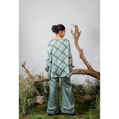 Omana by Ranjana Bothra Blue Printed Amy Co-Ord (Set of 3)