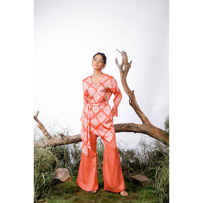 Omana by Ranjana Bothra Orange Printed Amy Co-Ord (Set of 3)