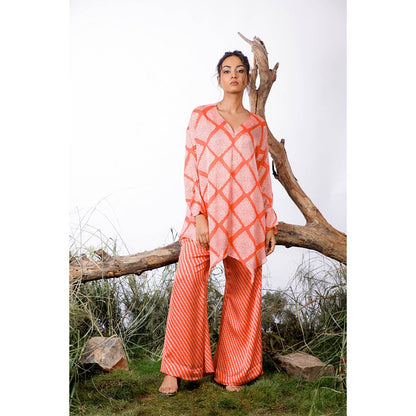 Omana by Ranjana Bothra Orange Printed Amy Co-Ord (Set of 3)
