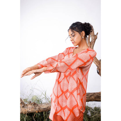 Omana by Ranjana Bothra Orange Printed Amy Co-Ord (Set of 3)
