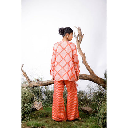 Omana by Ranjana Bothra Orange Printed Amy Co-Ord (Set of 3)