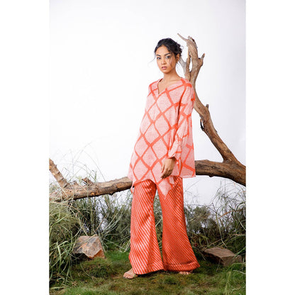 Omana by Ranjana Bothra Orange Printed Amy Co-Ord (Set of 3)