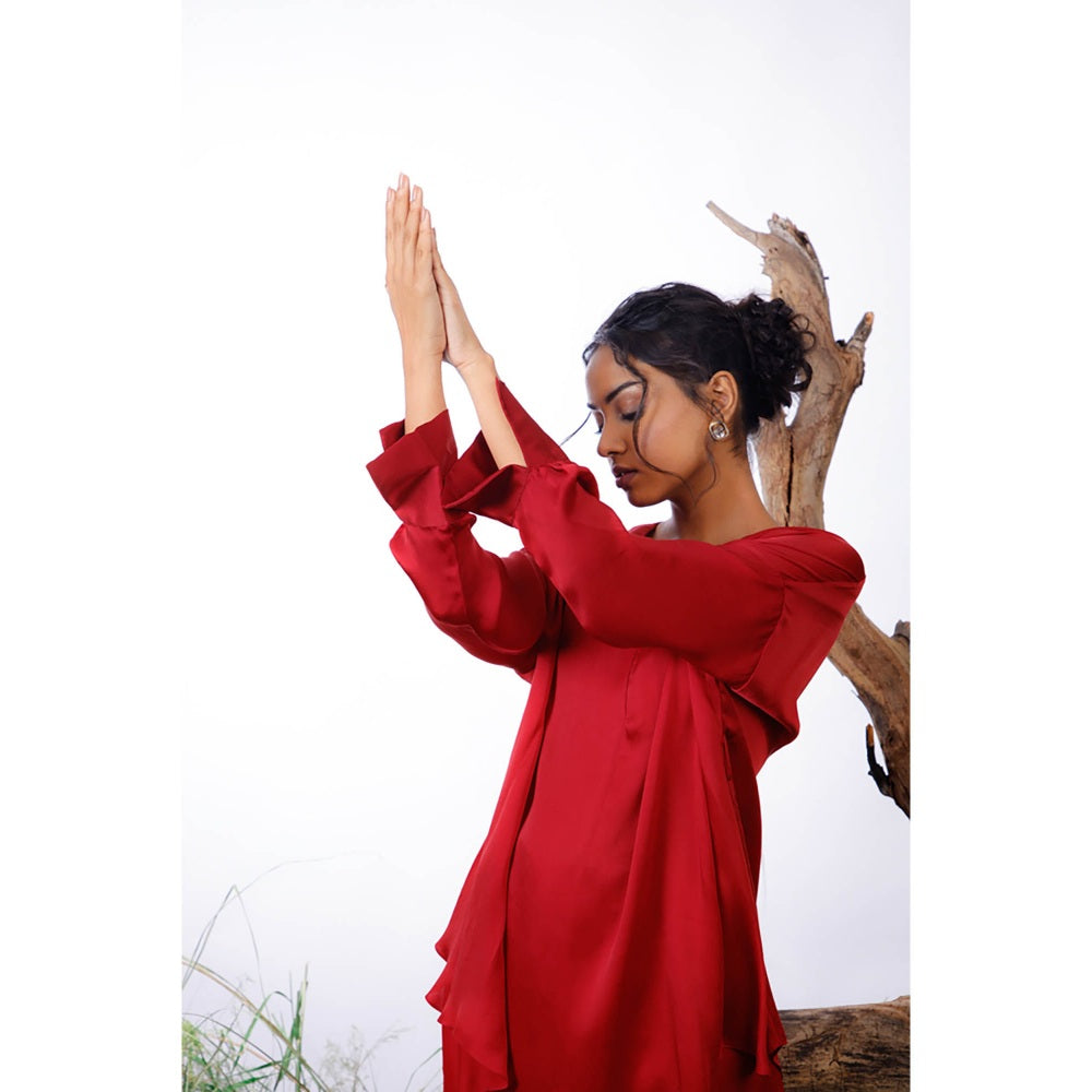 Omana by Ranjana Bothra Red Amy Co-Ord With Belt (Set of 3)