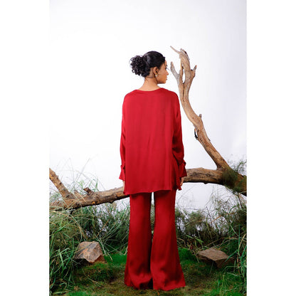Omana by Ranjana Bothra Red Amy Co-Ord With Belt (Set of 3)