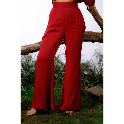 Omana by Ranjana Bothra Red Amy Co-Ord With Belt (Set of 3)