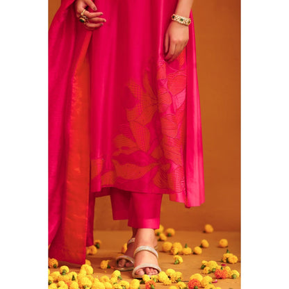 Omana by Ranjana Bothra Pink Jasmine Applique Kurta with Pant and Dupatta (Set of 3)