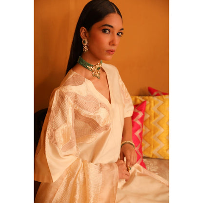 Omana by Ranjana Bothra Ivory Jasmine Applique Kurta with Pant and Dupatta (Set of 3)