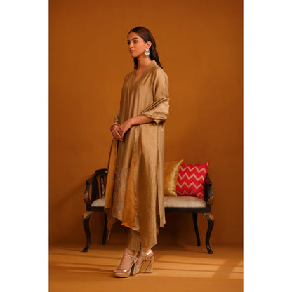 Omana by Ranjana Bothra Brown Pakeeza Applique Kurta with Pant and Dupatta (Set of 3)