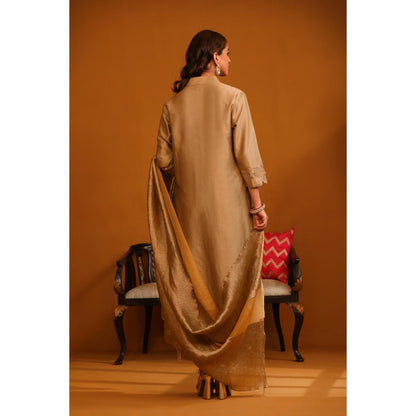 Omana by Ranjana Bothra Brown Pakeeza Applique Kurta with Pant and Dupatta (Set of 3)