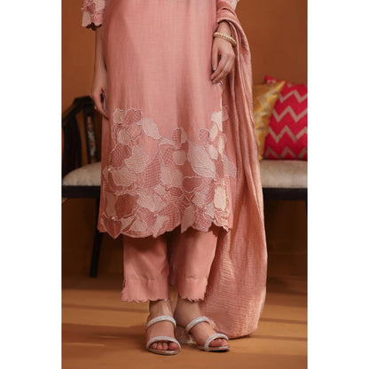 Omana by Ranjana Bothra Nude Pakeeza Applique Kurta with Pant and Dupatta (Set of 3)