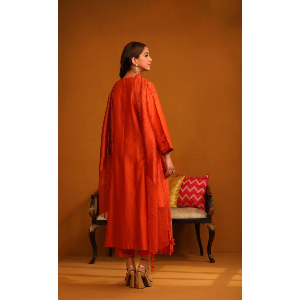 Omana by Ranjana Bothra Orange Nafeesa Applique Kurta with Pant and Dupatta (Set of 3)