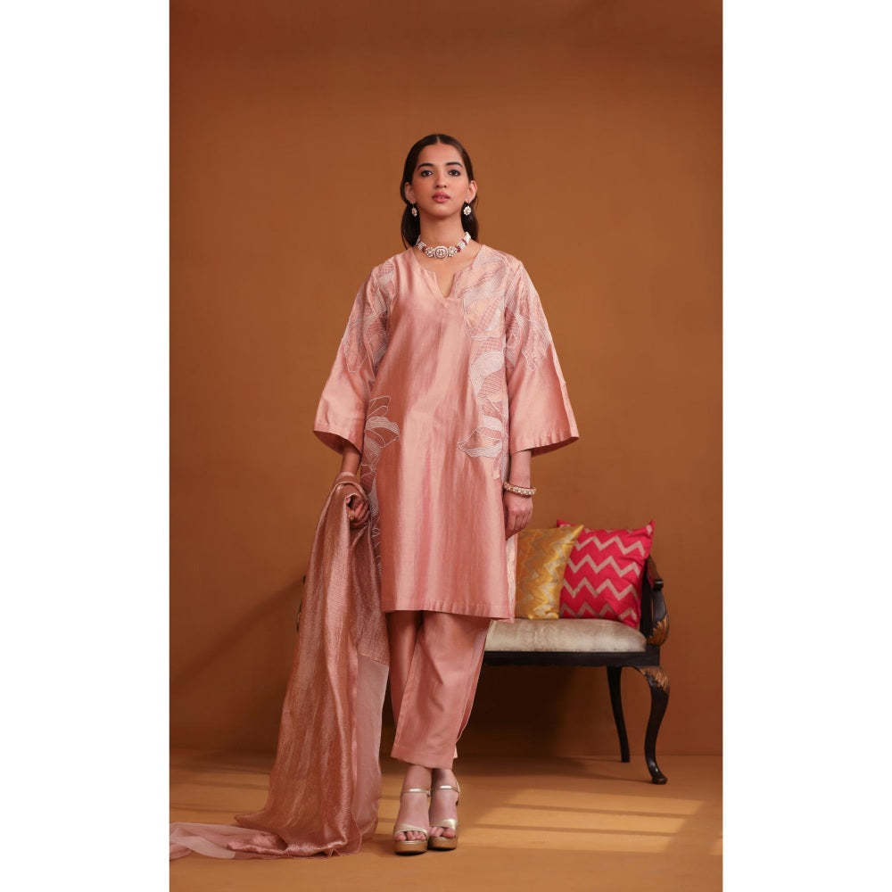 Omana by Ranjana Bothra Nude Huma Applique Kurta with Pant and Dupatta (Set of 3)