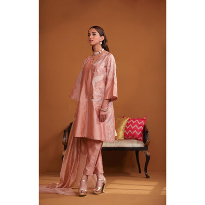 Omana by Ranjana Bothra Nude Huma Applique Kurta with Pant and Dupatta (Set of 3)