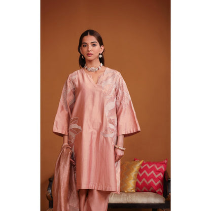 Omana by Ranjana Bothra Nude Huma Applique Kurta with Pant and Dupatta (Set of 3)