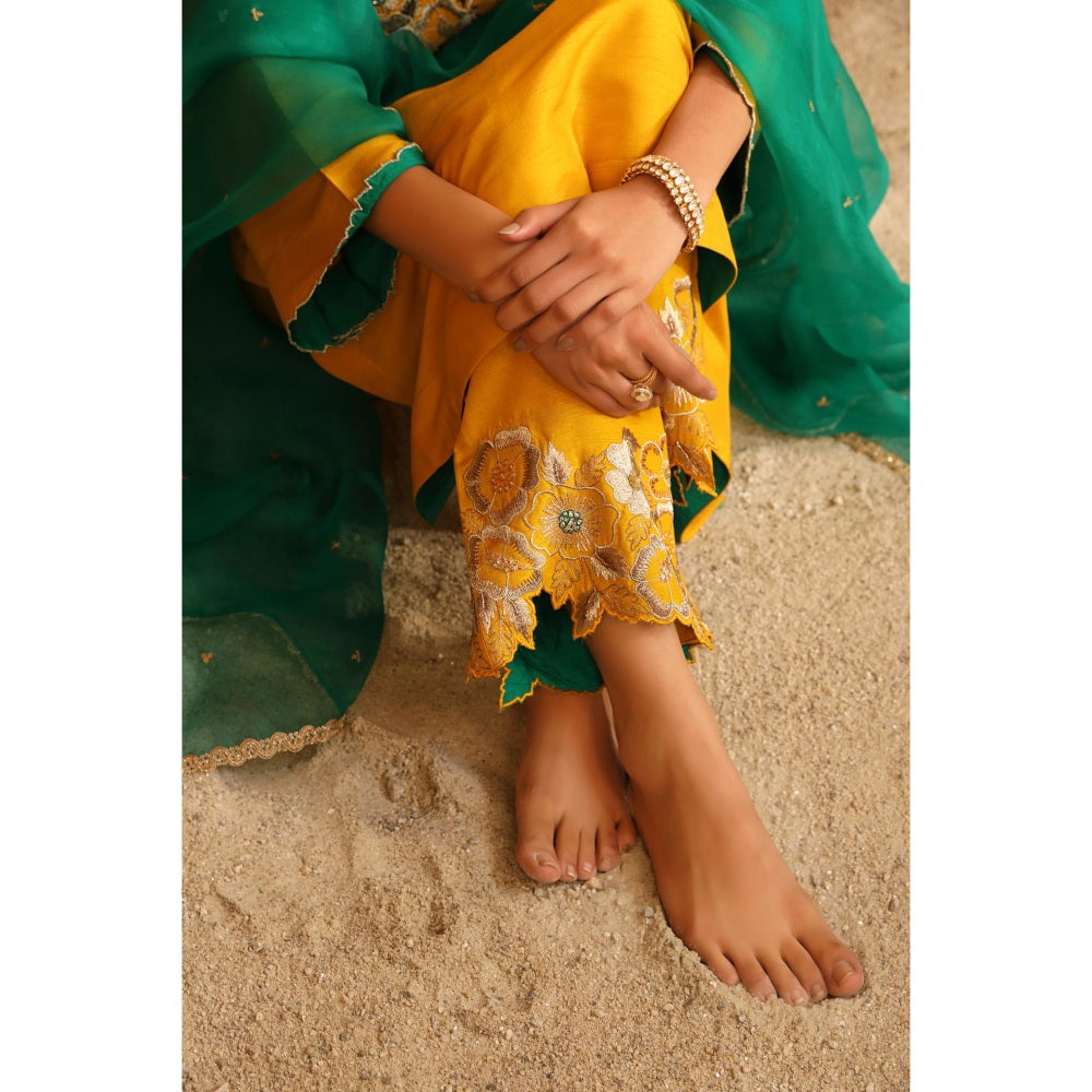 Omana by Ranjana Bothra Yellow Naaz Kurta with Pant and Dupatta (Set of 3)