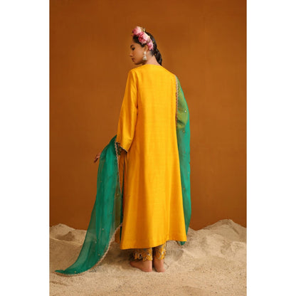 Omana by Ranjana Bothra Yellow Naaz Kurta with Pant and Dupatta (Set of 3)