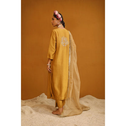 Omana by Ranjana Bothra Mustard Firoza Kurta with Pant and Dupatta (Set of 3)