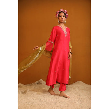 Omana by Ranjana Bothra Pink Shehnaz Kurta with Pant and Dupatta (Set of 3)