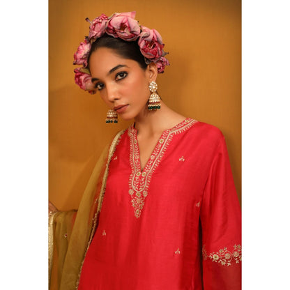 Omana by Ranjana Bothra Pink Shehnaz Kurta with Pant and Dupatta (Set of 3)