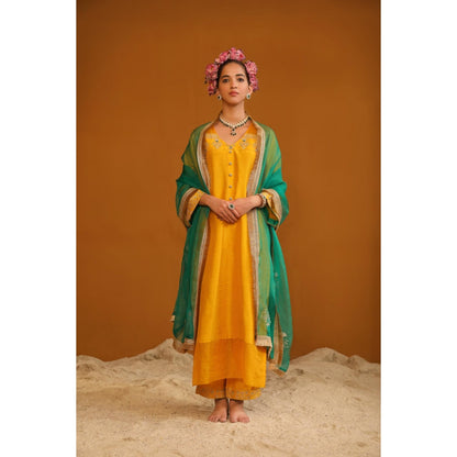 Omana by Ranjana Bothra Yellow Zeenat Kurta with Pant and Dupatta (Set of 3)