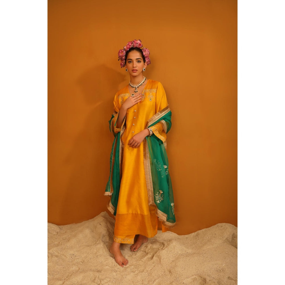 Omana by Ranjana Bothra Yellow Zeenat Kurta with Pant and Dupatta (Set of 3)