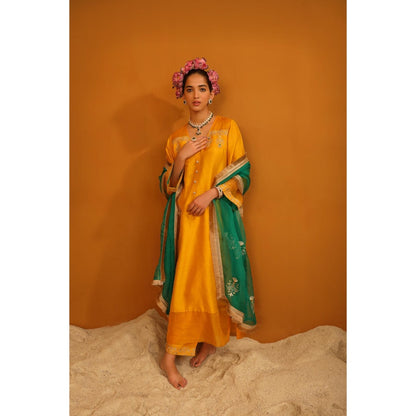 Omana by Ranjana Bothra Yellow Zeenat Kurta with Pant and Dupatta (Set of 3)