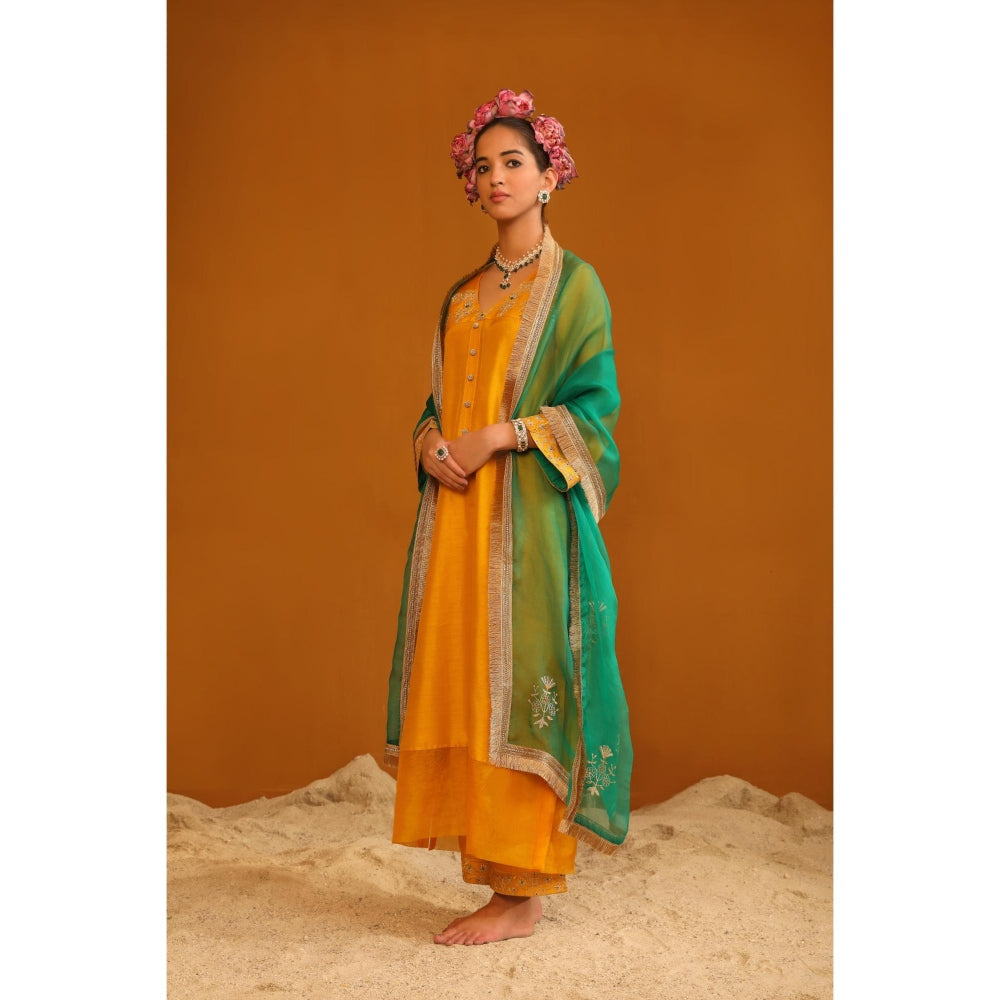 Omana by Ranjana Bothra Yellow Zeenat Kurta with Pant and Dupatta (Set of 3)