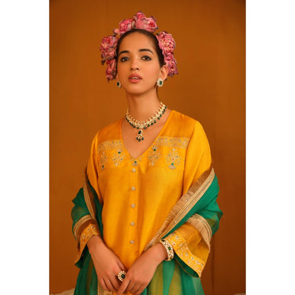 Omana by Ranjana Bothra Yellow Zeenat Kurta with Pant and Dupatta (Set of 3)