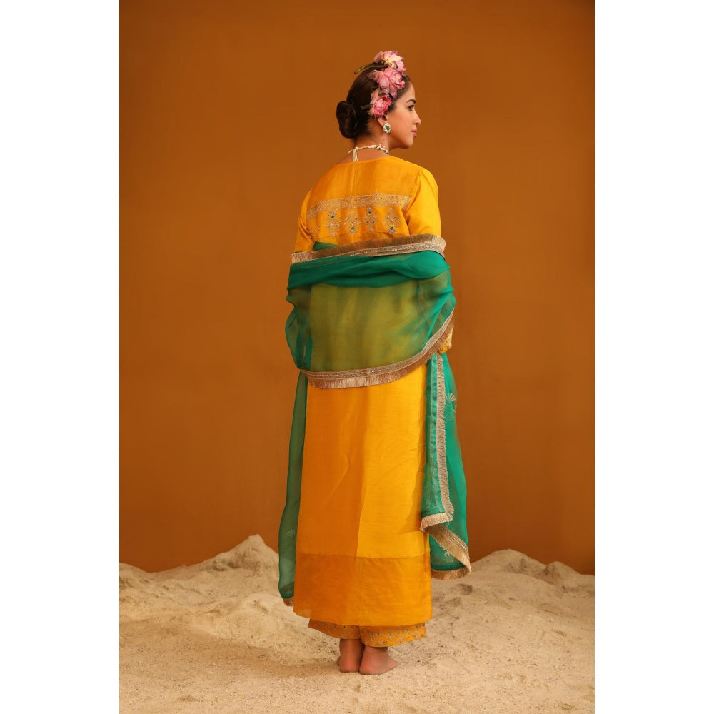 Omana by Ranjana Bothra Yellow Zeenat Kurta with Pant and Dupatta (Set of 3)