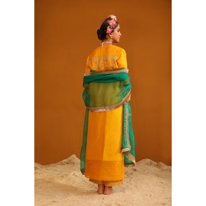 Omana by Ranjana Bothra Yellow Zeenat Kurta with Pant and Dupatta (Set of 3)