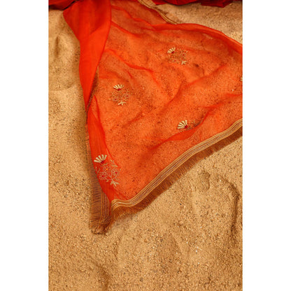 Omana by Ranjana Bothra Red Zeenat Kurta with Pant and Dupatta (Set of 3)