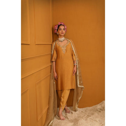 Omana by Ranjana Bothra Orange Shabana Dhoti with Kurta and Dupatta (Set of 3)