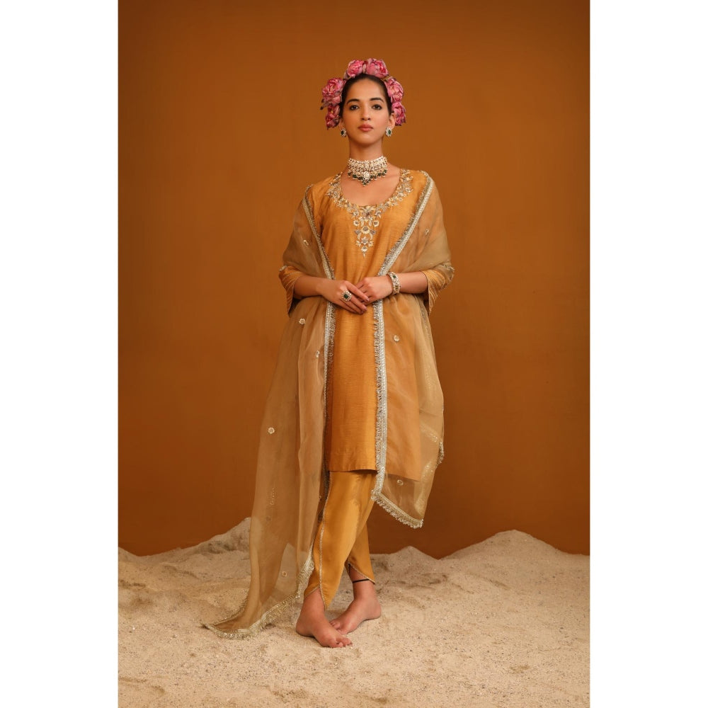 Omana by Ranjana Bothra Orange Shabana Dhoti with Kurta and Dupatta (Set of 3)