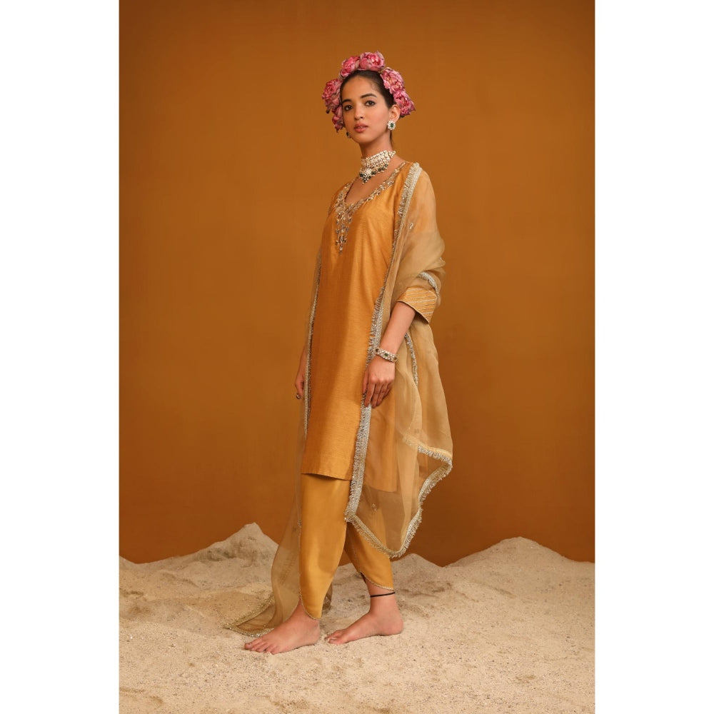 Omana by Ranjana Bothra Orange Shabana Dhoti with Kurta and Dupatta (Set of 3)