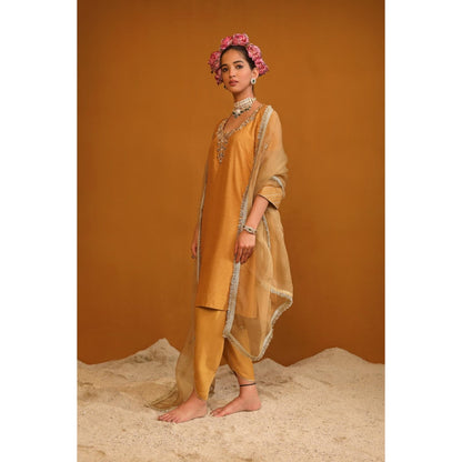 Omana by Ranjana Bothra Orange Shabana Dhoti with Kurta and Dupatta (Set of 3)