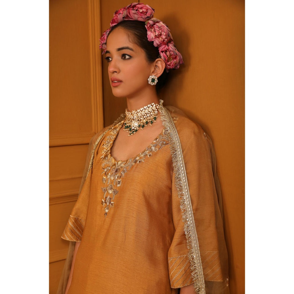 Omana by Ranjana Bothra Orange Shabana Dhoti with Kurta and Dupatta (Set of 3)