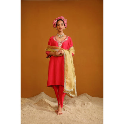 Omana by Ranjana Bothra Pink Shabana Dhoti with Kurta and Dupatta (Set of 3)