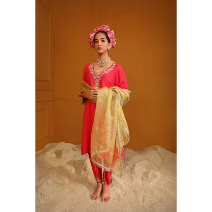 Omana by Ranjana Bothra Pink Shabana Dhoti with Kurta and Dupatta (Set of 3)