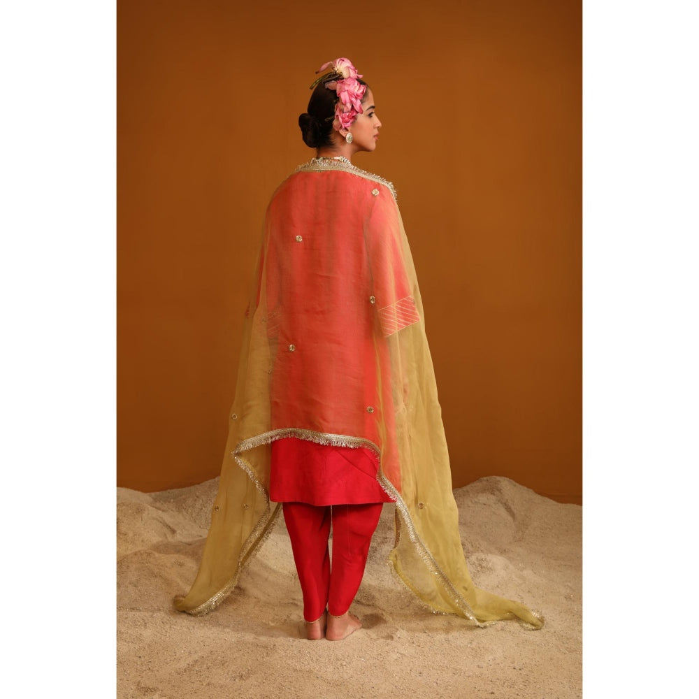 Omana by Ranjana Bothra Pink Shabana Dhoti with Kurta and Dupatta (Set of 3)
