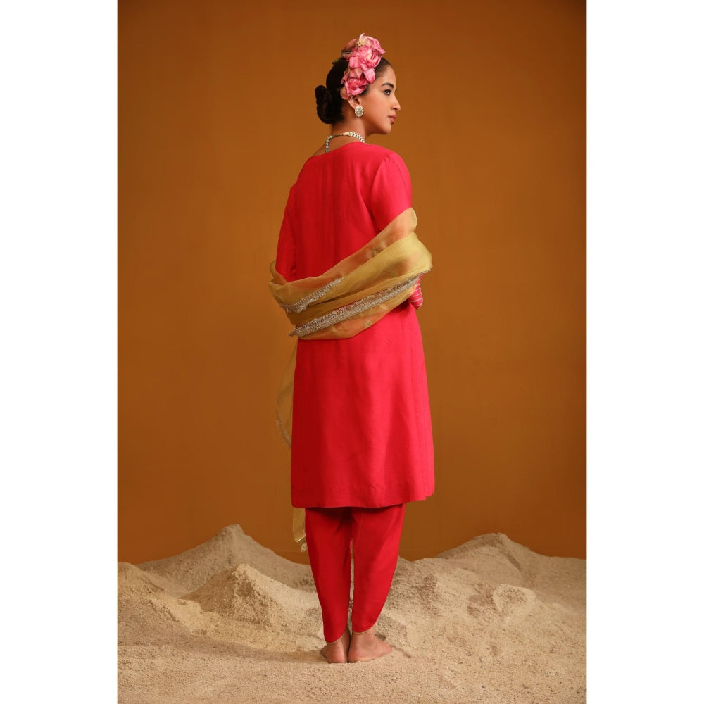 Omana by Ranjana Bothra Pink Shabana Dhoti with Kurta and Dupatta (Set of 3)