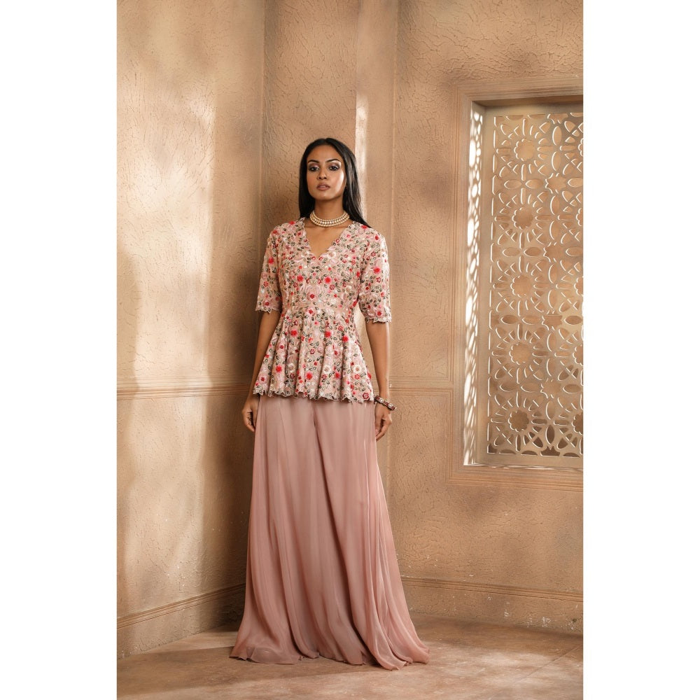 Omana by Ranjana Bothra Pink Zareen Peplum Top with Sharara (Set of 2)
