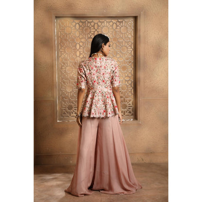 Omana by Ranjana Bothra Pink Zareen Peplum Top with Sharara (Set of 2)
